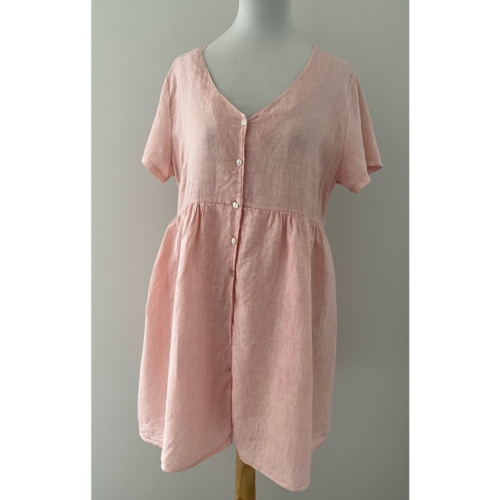 Jillian Harris x Priv Hamptons 100% Linen Blush Babydoll Dress L - Picture 2 of 10